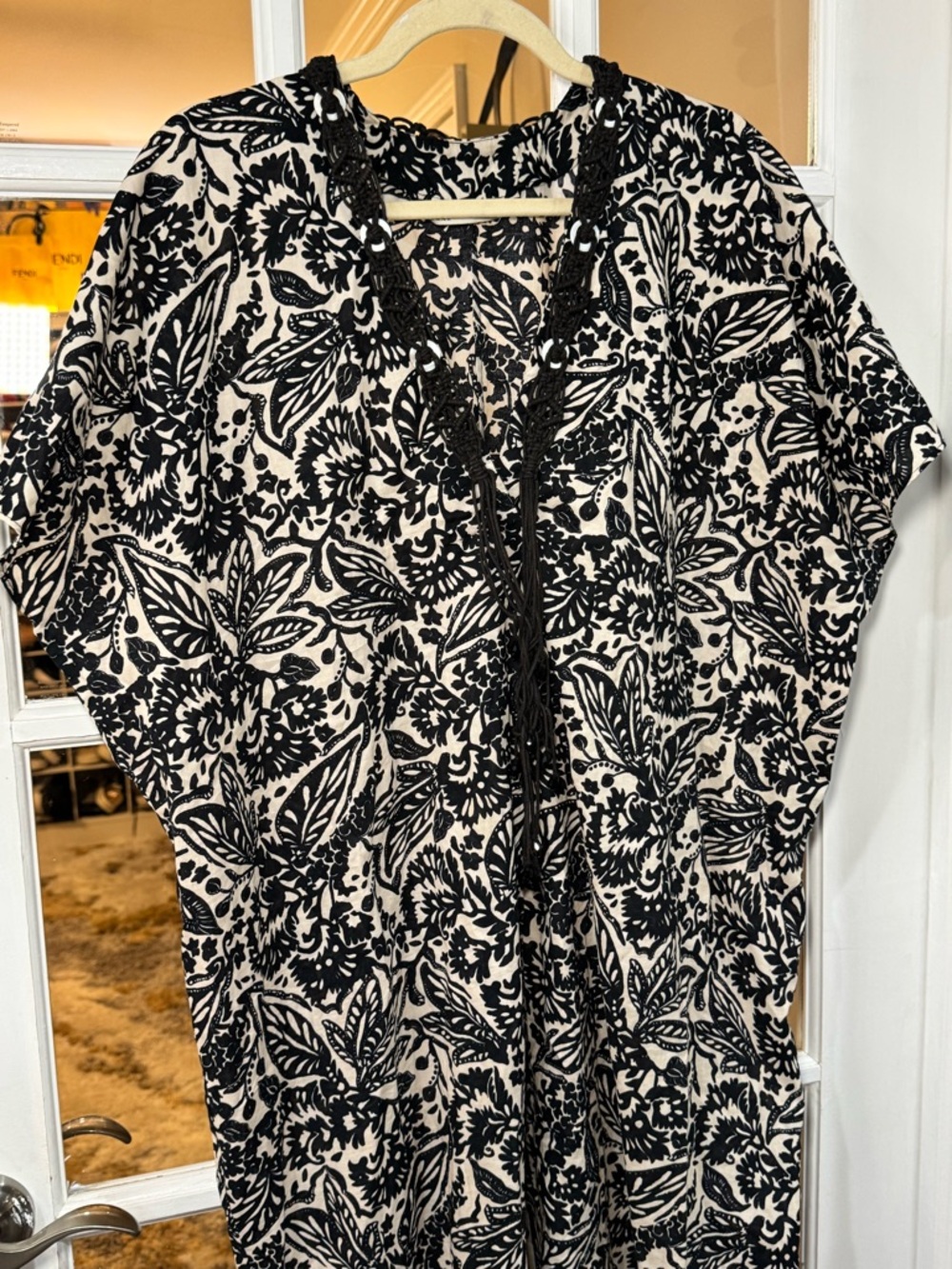 🤍▪️ Zara black/cream oversized, printed tunic dress with macramé and beading ▪️🤍 - Picture 5 of 8
